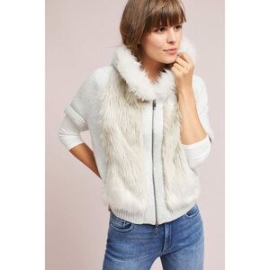Anthropologie Cream Faux Fur Sweater